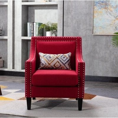 Alwillie Tufted Back Barrel Chairs For Newest Accent Armchair Living Room Chair With Nailheads, Red Fabric: Red (View 25 of 30)