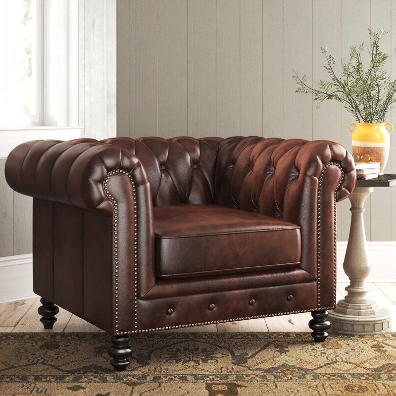 Best And Newest Eufaula 44" W Tufted Top Grain Leather Chesterfield Chair Inside Sheldon Tufted Top Grain Leather Club Chairs (View 6 of 30)