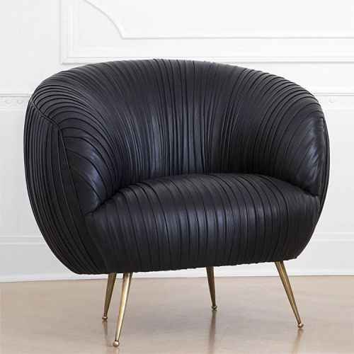 Best And Newest Faux Leather Barrel Chairs In Modern Stylish Black Faux Leather Barrel Chair & Pleated Tub Chair With  Gold Stainless Steel Leg (View 26 of 30)