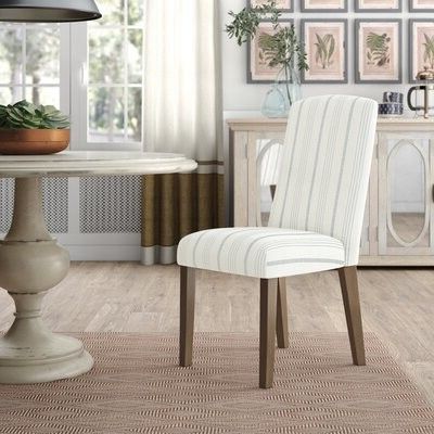 Bob Stripe Upholstered Dining Chairs (set Of 2) For Widely Used Bob Stripe Upholstered Dining Chair Leg Color: Gray Washed, Upholstery  Color: Dove Gray (View 6 of 30)