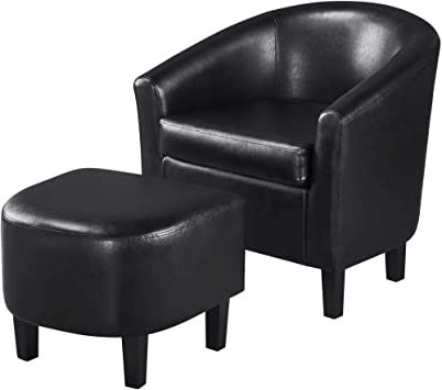 Faux Leather Barrel Chair And Ottoman Sets For Latest Topeakmart Contemporary Faux Leather Club Chair For Living Room Barrel  Chair With Ottoman Tub Chair And Footrest Set For Living Room Guestroom  Black (View 4 of 30)