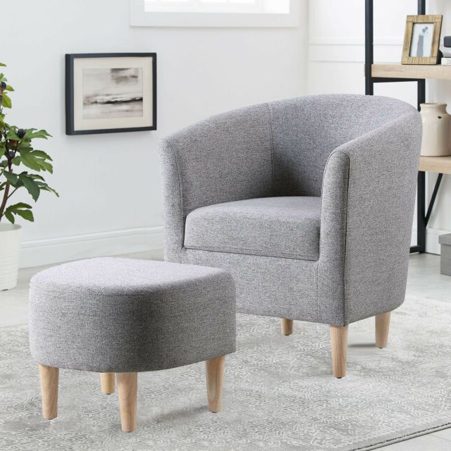Modern Arm Chair Curved Back W/ Ottoman Accent Sofa Linen Fabric Upholstered Throughout Widely Used Modern Armchairs And Ottoman (View 25 of 30)
