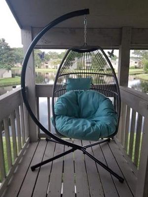 Most Recent Barton Premium Hanging Egg Swing Chair Uv Resistant Fluffy Cushion Patio  Seating, Blue In Renay Papasan Chairs (View 23 of 30)