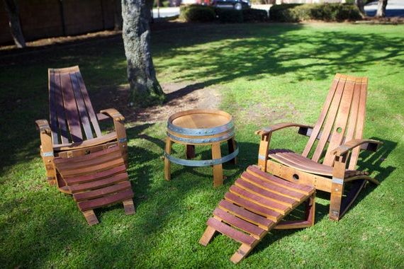 Ronda Barrel Chairs Pertaining To Popular Adirondack Chairs Made From Retired Wine Barrels & Side Table Set Plus 2  Ottoman Foot Rests (View 21 of 30)