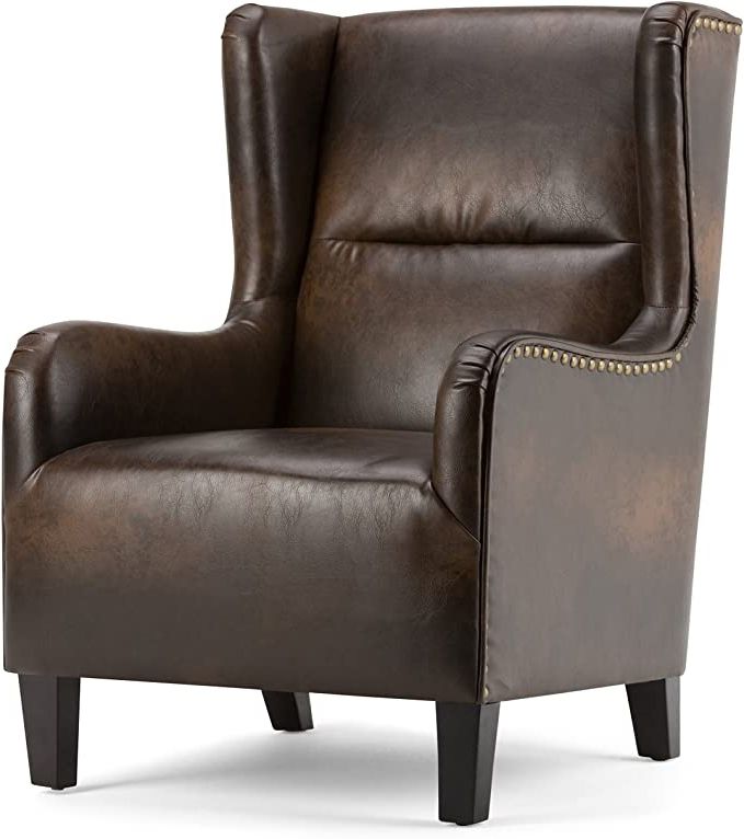 Simplihome Taylor 28 Inch Wide Traditional Wingback Armchair In Distressed  Brown Bonded Leather In 2020 Marisa Faux Leather Wingback Chairs (View 20 of 30)