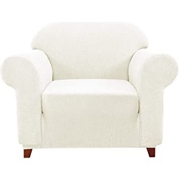 Trendy Leia Polyester Armchairs With Regard To Subrtex Jacquard Stretch Sofa Cover 1 Piece Polyester Fabric Slipcovers For  Couch, Armchair, Recliner, Anti Slip Furniture Protector(chair, Cream) (View 19 of 30)
