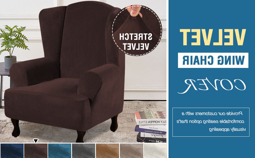 Velvet Plush Stretch Wingback Chair Covers Wing Chair Pertaining To Current Busti Wingback Chairs (View 16 of 30)
