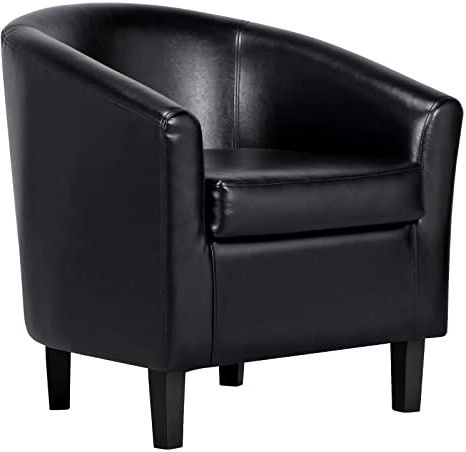 Yaheetech Barrel Chair Faux Leather Club Chair Accent Arm Chair Modern  Style Tub Chair For For Living Room Black Inside Most Recent Faux Leather Barrel Chairs (View 3 of 30)