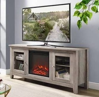 58" Wood Media Tv Stand Console With Fireplace In Grey Intended For Most Up To Date Greggs Tv Stands For Tvs Up To 58" (Photo 21 of 30)