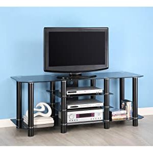 Amazon: 60 Inch Black Glass Metal Tv Stand: Furniture Inside Most Recent Khia Tv Stands For Tvs Up To 60" (View 2 of 30)