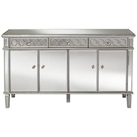 Current Heurich 59" Wide Buffet Tables In Elizabeth 60" Wide 4 Door Silver Mirrored Buffet Cabinet (View 9 of 30)