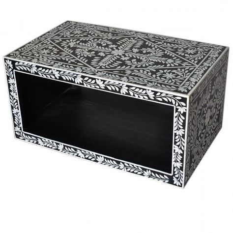 Pandora Buffet Tables Within Widely Used Pandora Bone Inlay Black Floral Coffee Table In  (View 23 of 30)