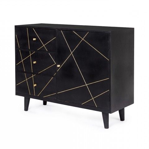 Sideboard In Black Mango Wood With Brass Decorations Pertaining To Preferred Beckenham 73" Wide Mango Wood Buffet Tables (View 9 of 30)