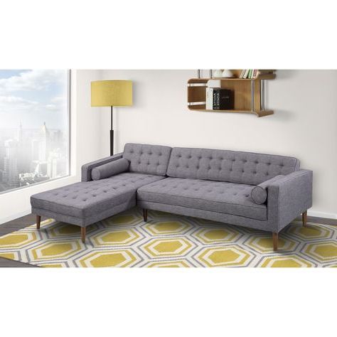 2018 Element Left Side Chaise Sectional Sofas In Dark Gray Linen And Walnut Legs Inside Armen Living Element Tufted Dark Grey Linen Sectional Sofa (View 5 of 10)