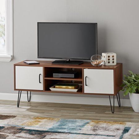 2018 Mainstays Mid Century Two Tone Tv Stand For Tvs Up To 42 Within Hannu Tv Media Unit White Stands (Photo 3 of 10)