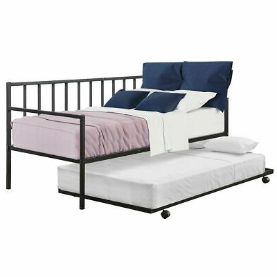 2018 Twin Trundle Daybed W/ 4 Casters Mattress Platform Bed Inside Twin Nancy Sectional Sofa Beds With Storage (View 7 of 10)
