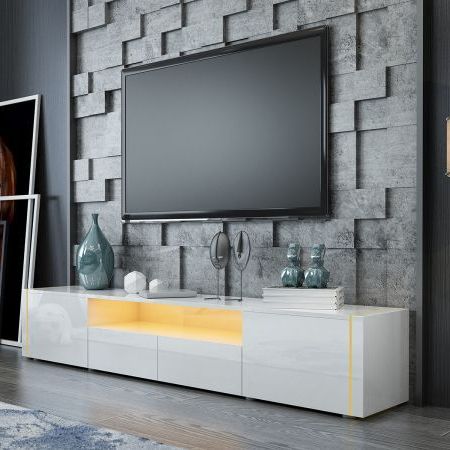 205cm Tv Stand Cabinet Wood Entertainment Unit Storage Within Most Current Horizontal Or Vertical Storage Shelf Tv Stands (View 9 of 10)