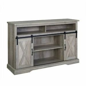 52" Modern Farmhouse High Boy Wood Tv Stand With Sliding For Current Jaxpety 58" Farmhouse Sliding Barn Door Tv Stands (View 4 of 10)