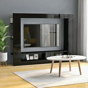 57'' Led Tv Stands With Rgb Led Light And Glass Shelves Intended For Recent Wall Tv Cabinet Black Gloss Media Unit Modern Lounge (Photo 5 of 10)