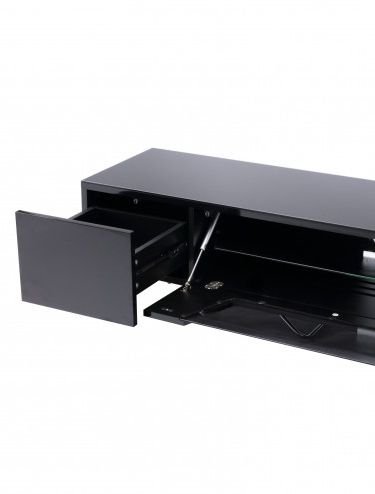 57'' Tv Stands With Open Glass Shelves Gray & Black Finsh With Regard To Best And Newest Alphason Chromium Cantilever Tv Stand Cro2 1600bkt Bk (Photo 4 of 10)