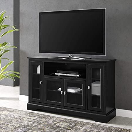 Amazon: 52 Inch Modern Glass & Wood Highboy Tv Console Intended For Fashionable Walker Edison Wood Tv Media Storage Stands In Black (View 2 of 10)