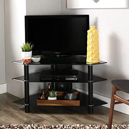 Amazon: Walker Edison 44" Glass Corner Tv Stand, Black With Well Known Walker Edison Wood Tv Media Storage Stands In Black (Photo 6 of 10)