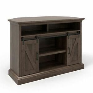 Avalene Rustic Farmhouse Corner Tv Stands Throughout Famous Tv Stand Brown Farmhouse Barn Sliding Door Cabinet Open (Photo 4 of 10)