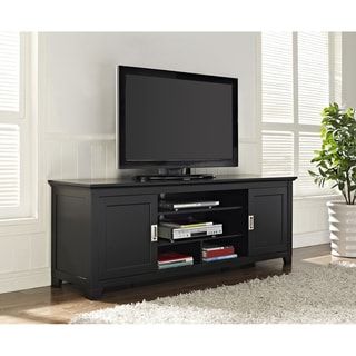Black 70 Inch Wood Tv Stand With Sliding Doors – Overstock Regarding Trendy Tabletop Tv Stands Base With Black Metal Tv Mount (View 4 of 10)