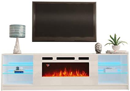 Boston 01 Electric Fireplace Modern 79" Tv Stands Pertaining To Well Known Amazon: Meble Furniture & Rugs Boston Wh01 Electric (Photo 7 of 10)