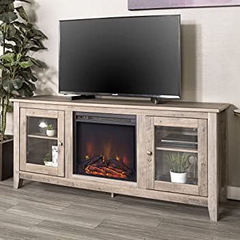 Current Amazon: Walker Edison Rustic Wood And Glass Fireplace Intended For Farmhouse Sliding Barn Door Tv Stands For 70 Inch Flat Screen (View 9 of 10)