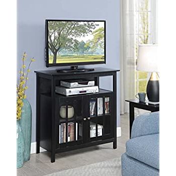Current Amazon: Walker Edison Tall Traditional Wood Universal For 57'' Tv Stands With Open Glass Shelves Gray & Black Finsh (View 6 of 10)