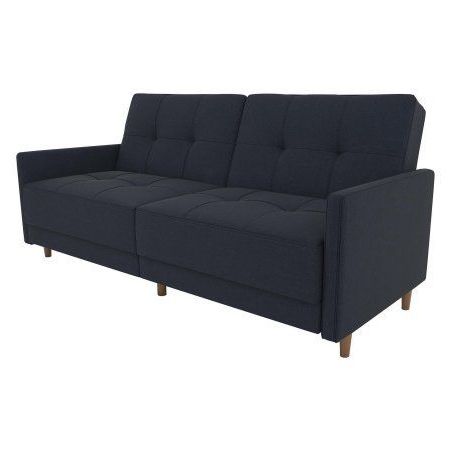 Current Andora Coil Convertible Futon, Blue Linen, Twin Size Bed With Regard To Debbie Coil Sectional Futon Sofas (Photo 2 of 10)