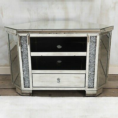 Current Luxury Mirrored Crushed Diamond Tv Stand, Sparkle Glitz Tv Throughout Fitzgerald Mirrored Tv Stands (Photo 7 of 10)