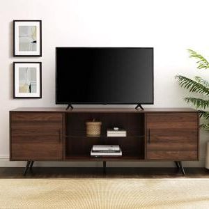 Current Modern 2 Glass Door Corner Tv Stands Within 52 In. Dark Walnut Tv Stand With Black Legs Hd52norgsdw (Photo 5 of 10)
