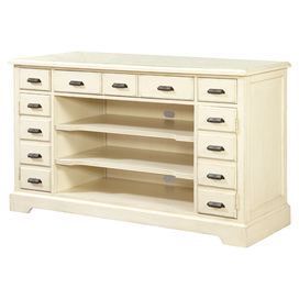 Current Wood Media Console With 3 Drawers, 2 Doors, And Open In Rey Coastal Chic Universal Console 2 Drawer Tv Stands (View 3 of 7)