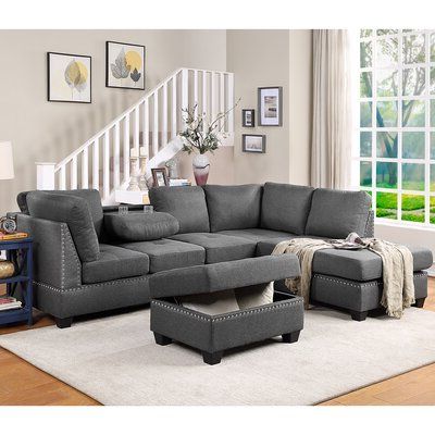 Ebern Designs Reversible Sectional Sofa Space Saving With In Popular Copenhagen Reversible Small Space Sectional Sofas With Storage (View 7 of 10)