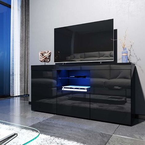 Elegant 1350mm Modern Black Gloss Tv Unit Stand With Led Throughout Favorite 57'' Led Tv Stands Cabinet (View 1 of 10)