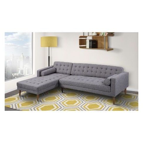 Element Left Side Chaise Sectional Sofas In Dark Gray Linen And Walnut Legs For Famous Element Right Side Chaise Sectional In Dark Gray Linen And (Photo 2 of 10)