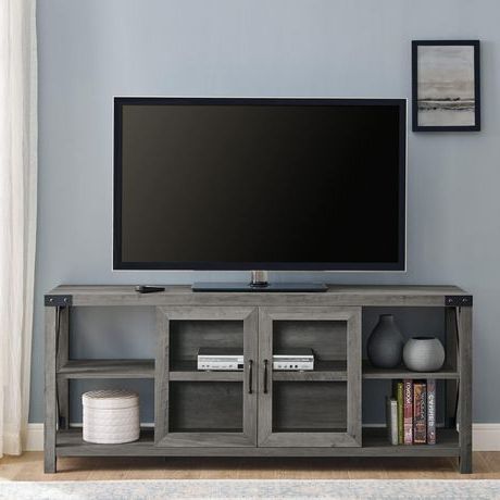 Famous 60" Farmhouse Metal X Tv Stand – Grey Wash (View 2 of 10)