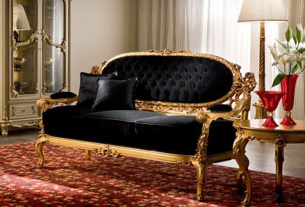 Famous Silik Victorian Fancy Couch Sofa Black Velvet Gold Intended For 3pc French Seamed Sectional Sofas Velvet Black (View 10 of 10)