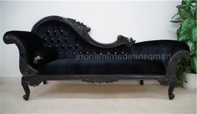 Fashionable Large Ornate French Black Velvet Crystal Chaise Longue Pertaining To 3pc French Seamed Sectional Sofas Velvet Black (Photo 9 of 10)