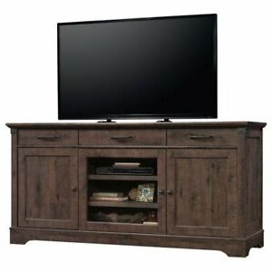 Fashionable Sauder Carson Forge 73" Tv Stand In Coffee Oak (View 8 of 10)