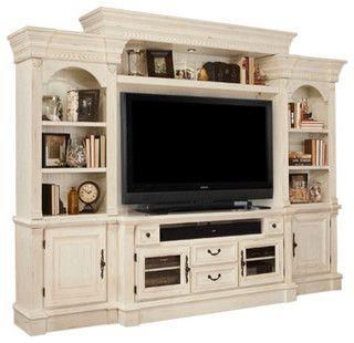 Fremont Antique, Style Burnished White Entertainment Wall In Famous Compton Ivory Extra Wide Tv Stands (View 2 of 10)