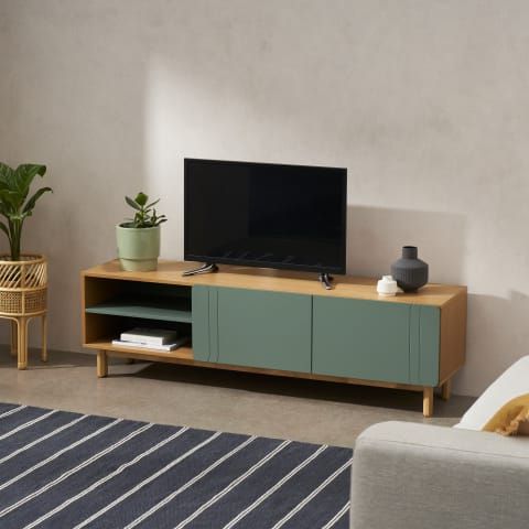 Fulton Oak Effect Wide Tv Stands With Most Popular Pavia Compact Media Unit, Natural Rattan & Black Wood (View 3 of 10)