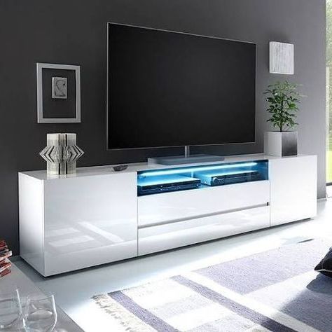 Genie Wide Tv Stand In High Gloss White With Led Lighting With Current Harbor Wide Tv Stands (View 8 of 10)
