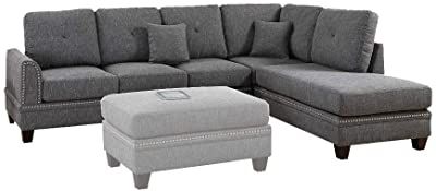 Gneiss Modern Linen Sectional Sofas Slate Gray Throughout Fashionable Amazon: Honbay Reversible Sectional Sofa Couch For (Photo 4 of 10)