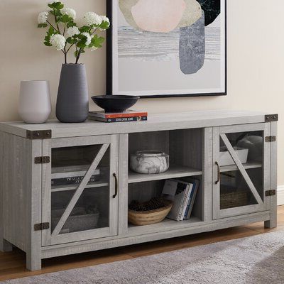 Griffing Solid Wood Tv Stands For Tvs Up To 85" Within Recent Sliding Barn Door Tv Stand (View 8 of 10)
