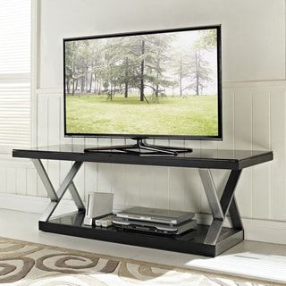Industrial Black Glass 60 Inch Tv Stand – Overstock – 7750948 Regarding Preferred Contemporary Black Tv Stands Corner Glass Shelf (View 6 of 10)