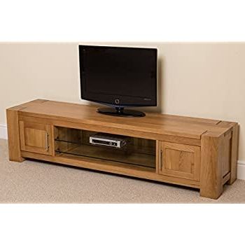 Lancaster Large Tv Stands Inside Widely Used Kuba Chunky Solid Oak Wood Glass Widescreen Tv Cabinet (Photo 9 of 10)