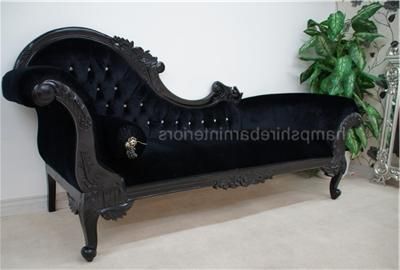 Large Ornate French Black Velvet Crystal Chaise Longue Within Fashionable 4pc French Seamed Sectional Sofas Velvet Black (Photo 1 of 10)
